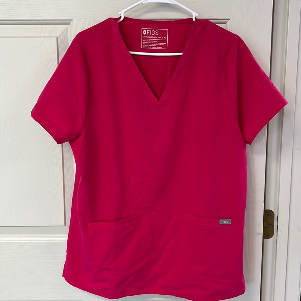 Figs Technical Collection three pocket scrub top ultra rose